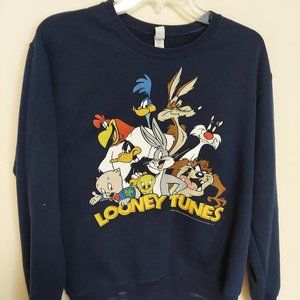 Jerzees Looney Tunes Graphic Pullover Crew Neck Sweatshirt Blue Small